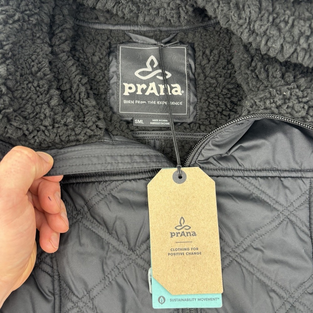 prAna Esla Hooded Coat Jacket Black Women Small Water Resistant Recycled Fabric - Picture 4 of 10